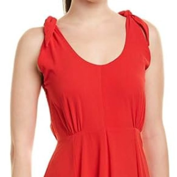 Betsy Johnson Red Midi Dress w Shoulder Ties, stain on front - Picture 2 of 7